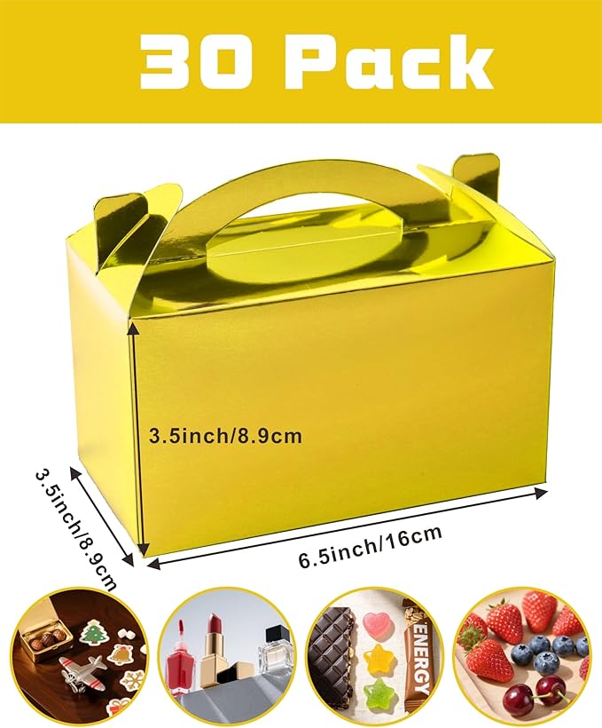 TIMESEEK 30-Pack Metallic Gold Gable Treat Boxes - Image 2