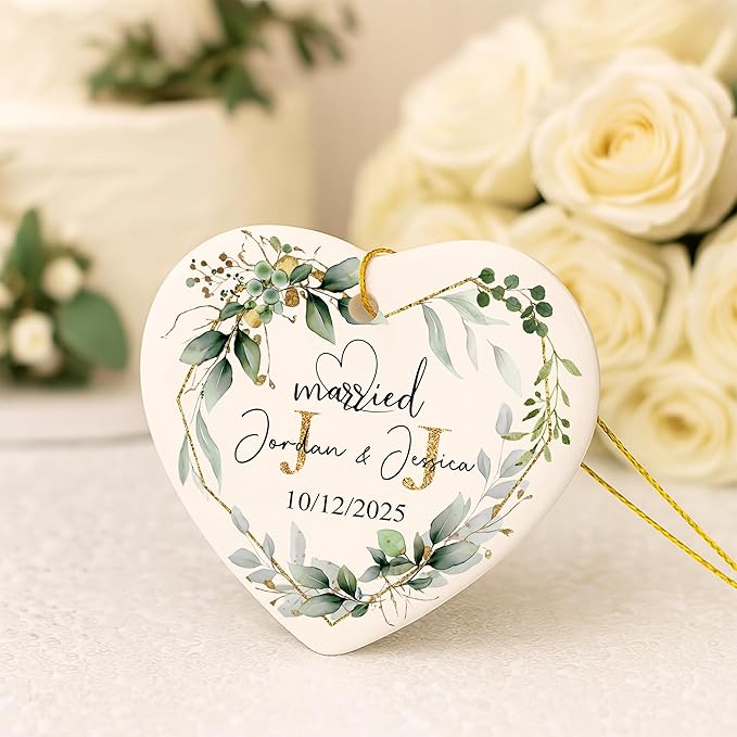 Love Signal Personalized Married Ceramic Ornament, Mr Mrs 2025 Ornaments Custom - Image 7
