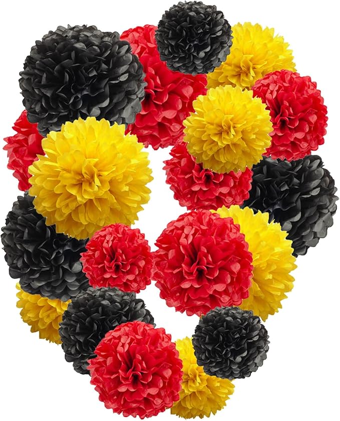 Red and Black and Yellow Paper Pom Poms by Tim%26Lin
