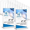 Acrylic Sign Holder 4x6, 16 Pack Clear Double Sided Clear Table Menu Vertical by DunGu