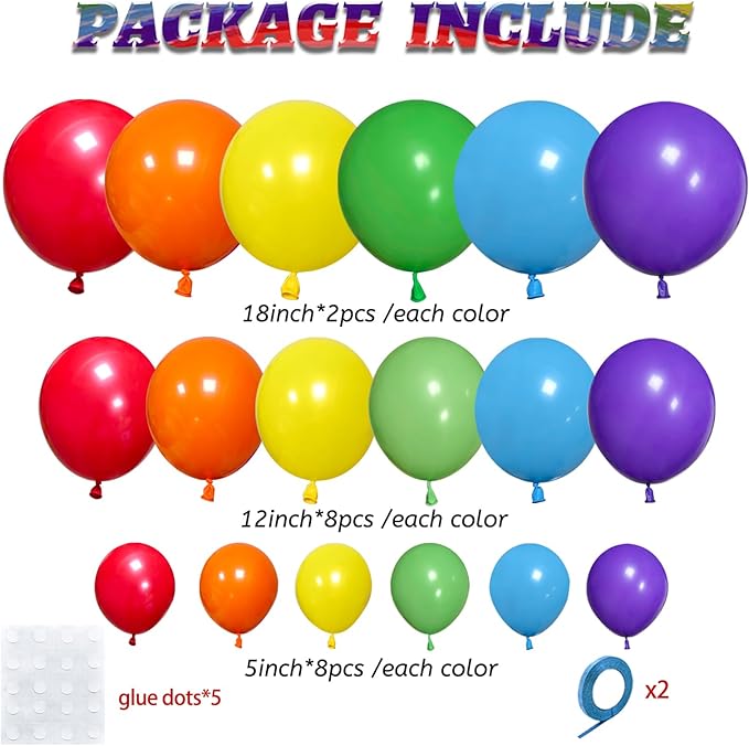 KAWKALSH Rainbow Balloon Arch Kit 111Pcs 18 12 5 Inch Latex Colorful Party - Image 2