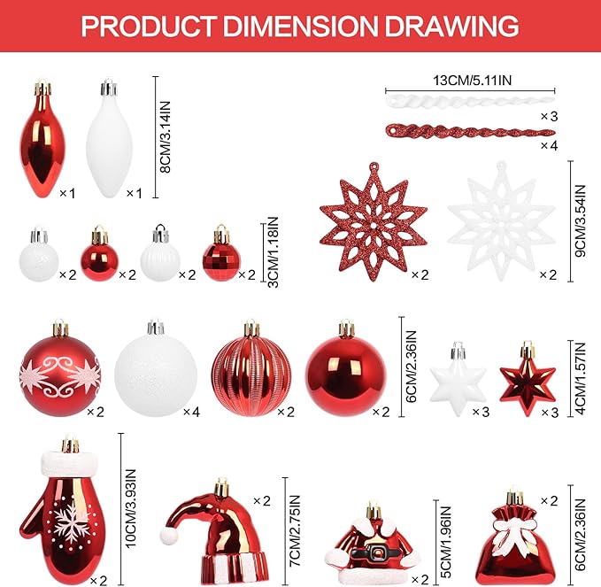 Red White Christmas Ornaments Set, - Image 2