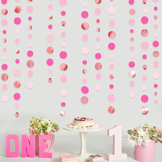 Hot Pink Rose Gold Party Decorations Circle Dots Garland Hanging Polka Dot - Image 5