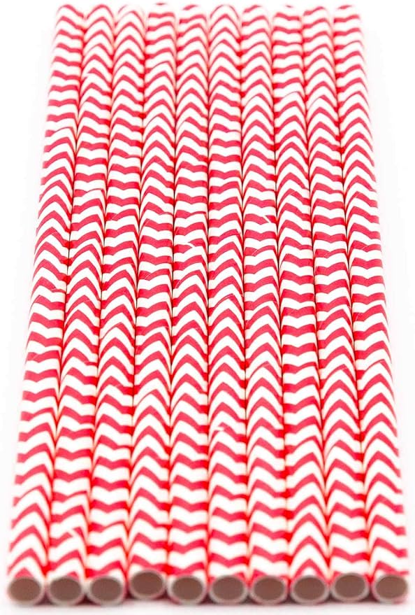 Pack of 150 Red Chevron Biodegradable 4-Ply Paper Drinking Straws - Image 2