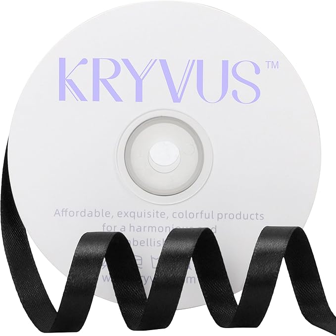 Black Satin Ribbon 3/8 inch X Continuous 50 Yards, Single Face Polyester Black by Kryvusribbon