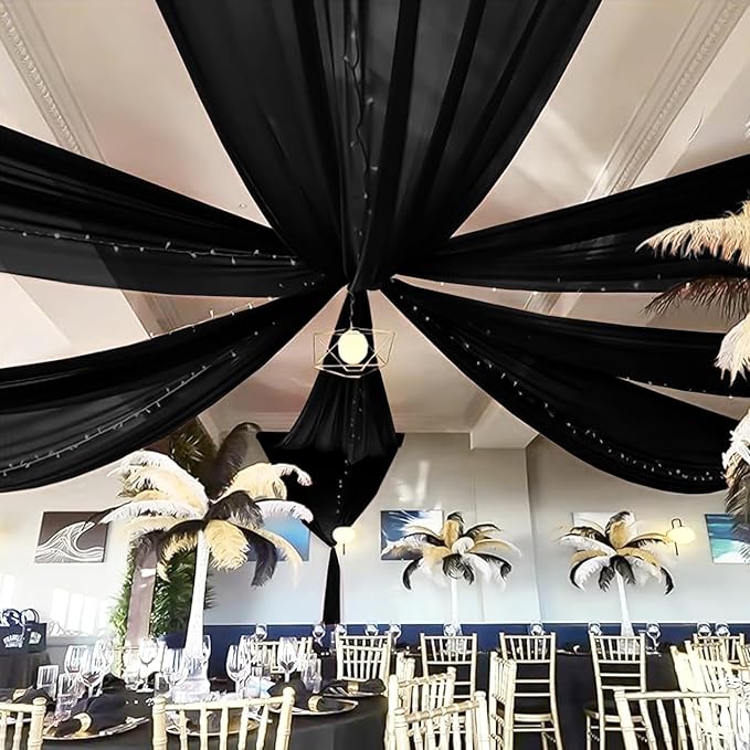 6 Panels Black Ceiling Drapes for Wedding 5ftx10ft Chiffon Fabric Arch Draping by REWOMC