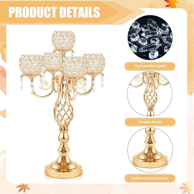 5-Arm Crystal Candelabra Centerpiece 23.2" Tall - Image 3