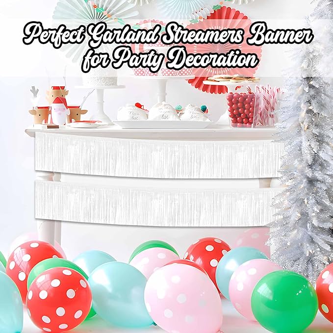 6 Pack 10 Ft Macaron White Foil Fringe Garland Metallic Streamers Tinsel Banner - Image 4