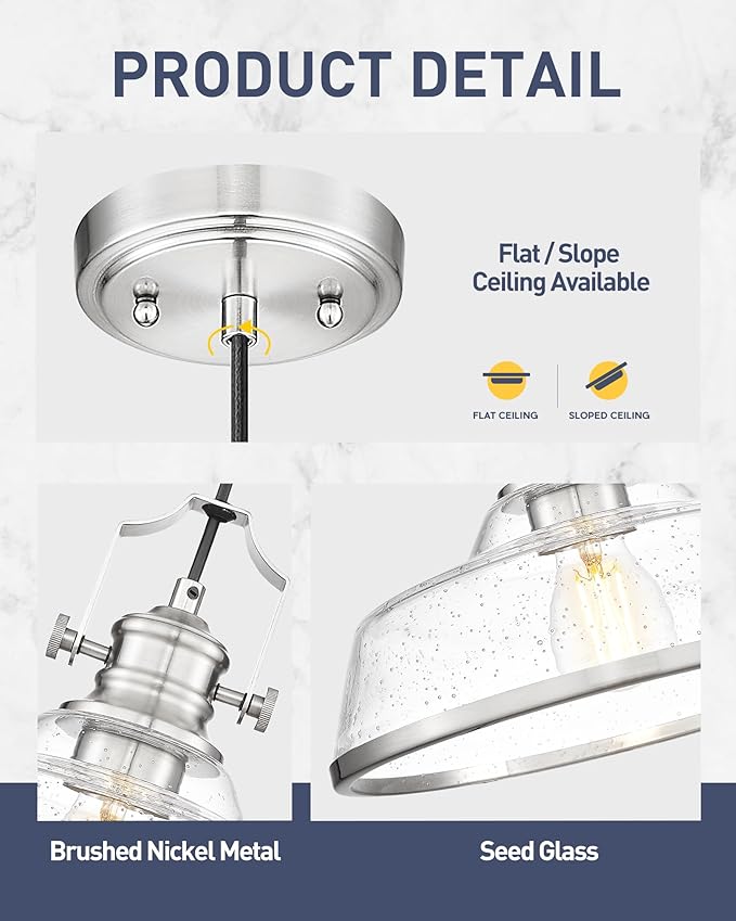 kudos Brushed Nickel Pendant Lights Kitchen Island, Large Pendant Light - Image 4