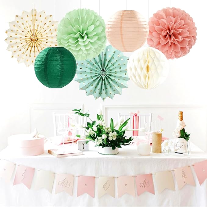 Sage-Green Pink-Beige Boho Party-Decorations Streamers - Image 5