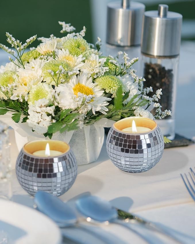 12 Pcs Disco Ball Candle Holder Glass Mirror Candle Holder Disco Ball Decor - Image 5