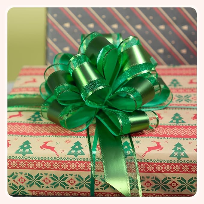 6 PCS 6 Inch Organza Green Pull Bows - Image 4