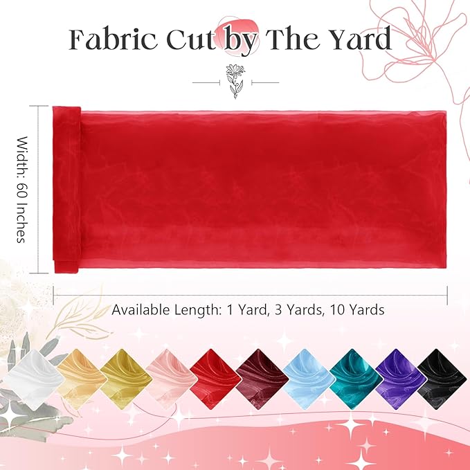 P Pothuiny Sheer Organza Fabric by The Yard, 1 Yard x 60 Inch Wide Bridal Red - Image 3