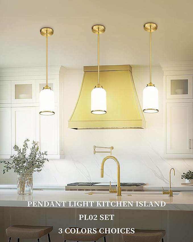 LIROUVET 2 Pack Pendant Lights, Vintage Hanging Lamp, Brushed Gold Pendant - Image 8