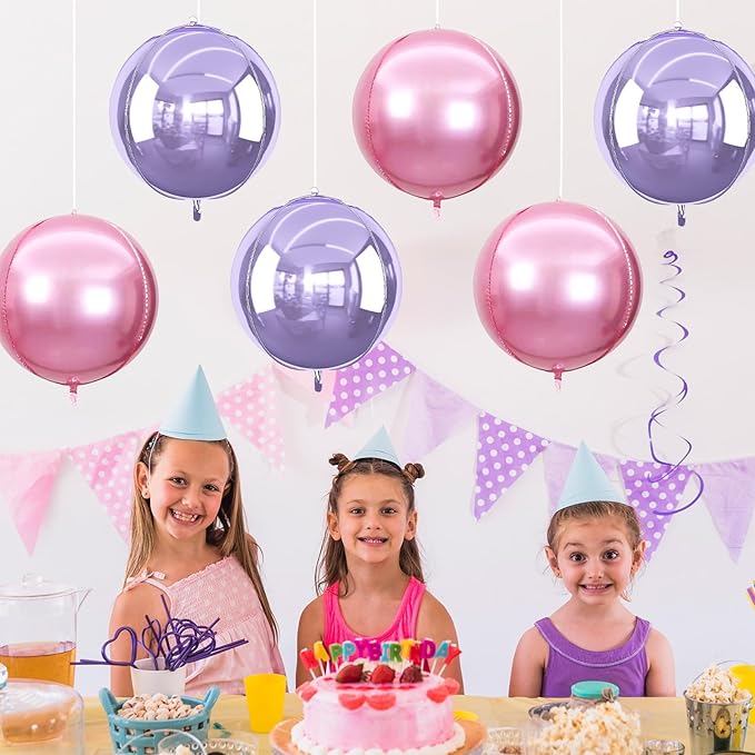 6Pcs Pink purple Round Foil Balloons, Giant 4D Round Ball Balloon, 22 Inch - Image 5