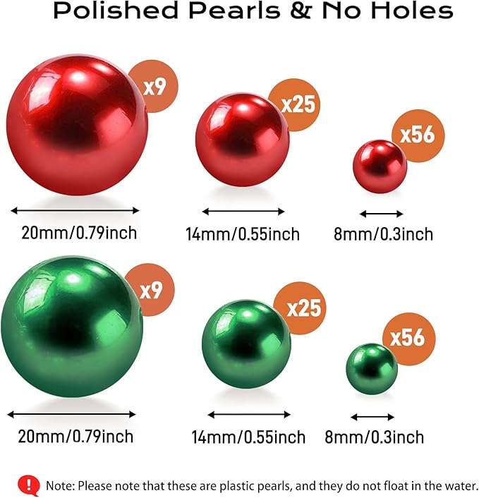 180PCS Red & Green Beads for Centerpieces Vases, No Hole Polished Pearl Makeup - Image 2