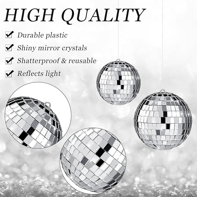 Funtery 100 Pcs Mirror Disco Balls Bulk Assorted Silver Hanging Disco Ball Decor - Image 4