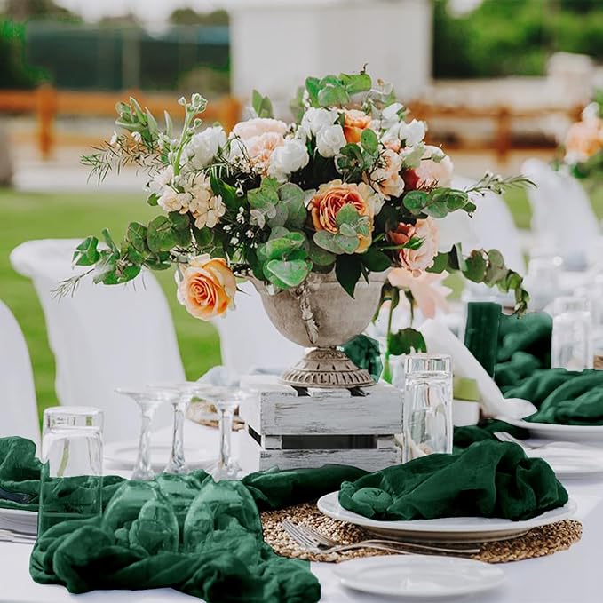 Hahuho Emerald Green Cheesecloth Table Runner 10ft, Gauze Boho Rustic Table - Image 6