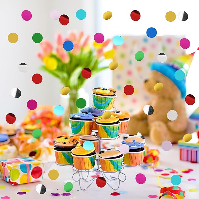 MARFOREVER Multicolor Foil Confetti, Glitter Round Confetti Rainbow Circle Dots - Image 4