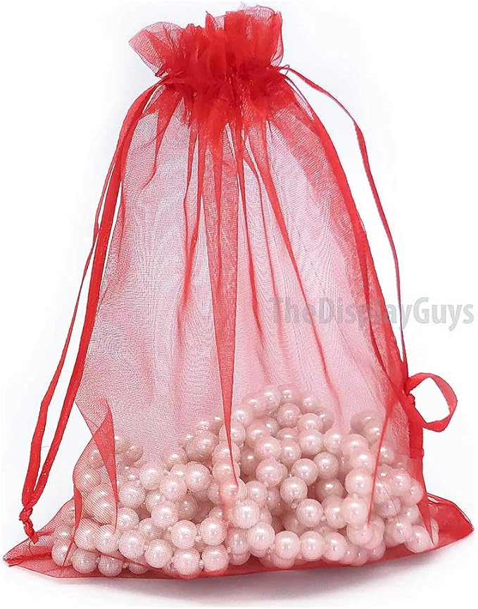 TheDisplayGuys 48-Pack 6x8 Red Sheer Organza Gift Bags - Image 2