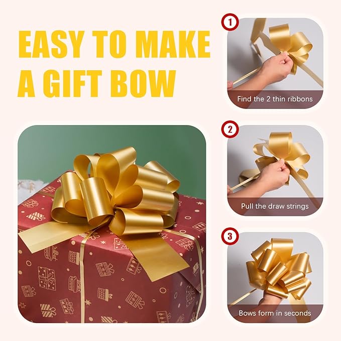 12 PCS 6 Inch Golden Pull Bows - Image 9
