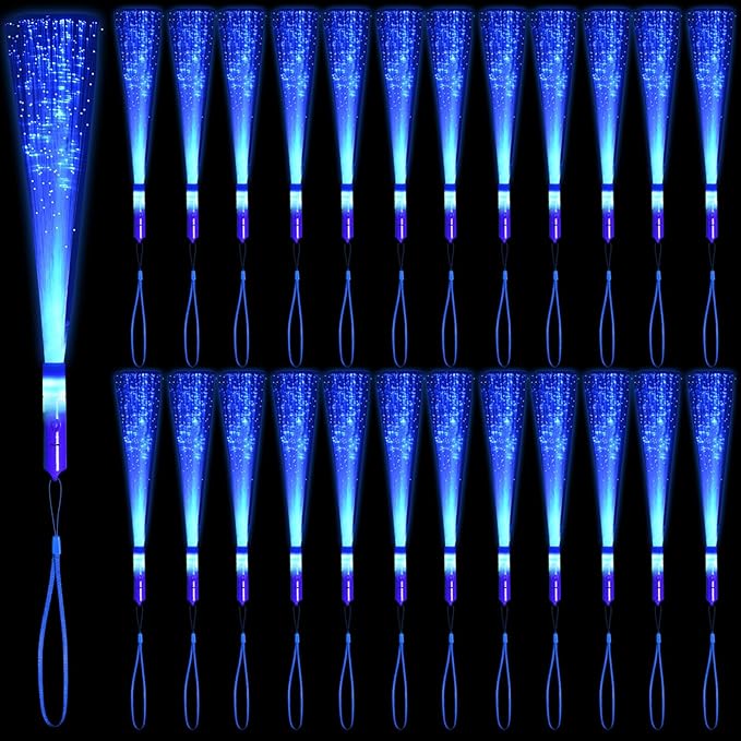 48 PCS Blue Glow Fiber Wands Sticks LED Light Wands 3 Modes Flashing Fiber by NUDALA