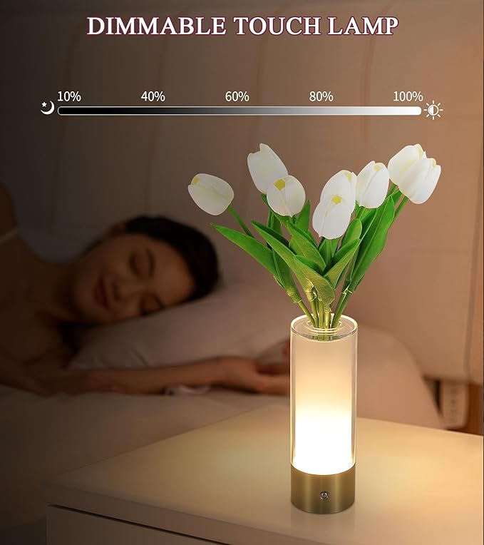 Flower Night Light, Touch Vase Lamp, Rechargeable Cordless Table Lamp, Dimming - Image 4