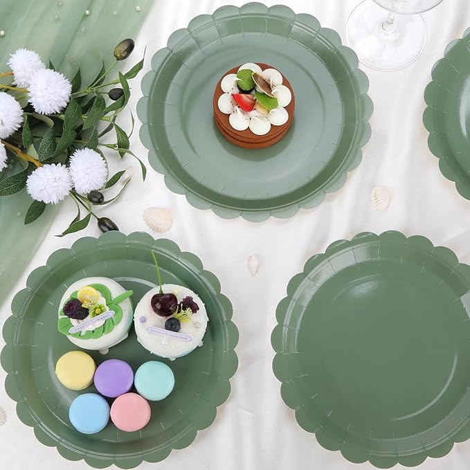 48 Pcs Sage Green Paper Plates 9 Inch Scalloped Dessert Plates - Image 5