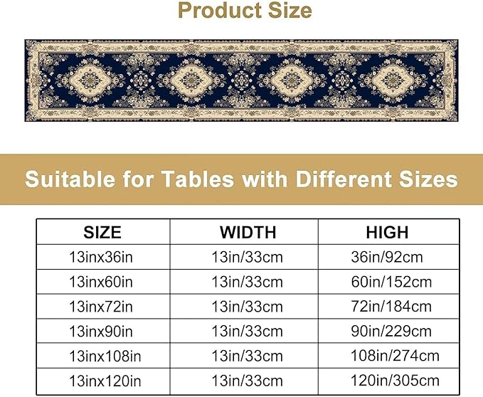 Vintage Elegant Farmhouse Table Runner Blue Beige Flower - Image 4