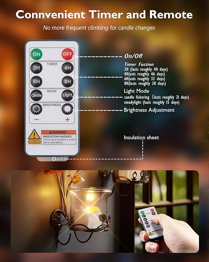 Homemory 12pcs Remote Timer LED Tea Lights Candles, 400+Hours Flickering - Image 2