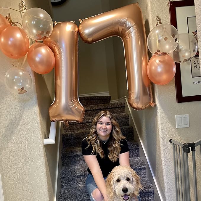 Rose Gold Number Balloons, 40inch Large Number 7 Foil Mylar Helium Balloons - Image 4