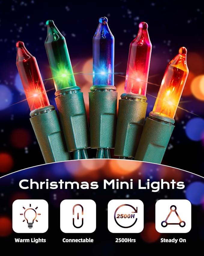 Brightown Multicolor Christmas String Lights, 200-Count 50ft Incandescent Bulb - Image 4