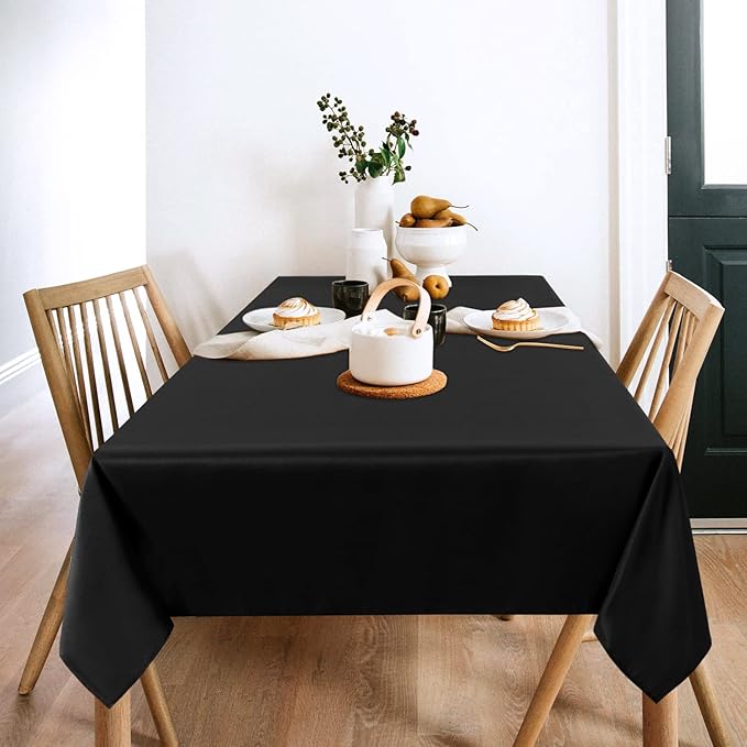 sancua 2 Pack Black Tablecloth 60 x 84 Inch, Rectangle 4 Feet Table Cloth - Image 2