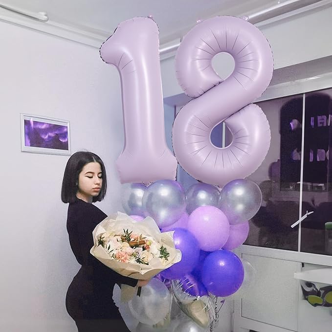 Number Balloons 10 Pastel Purple, 40 Inch Lavender Mylar Foil Number 1 & 0 - Image 6