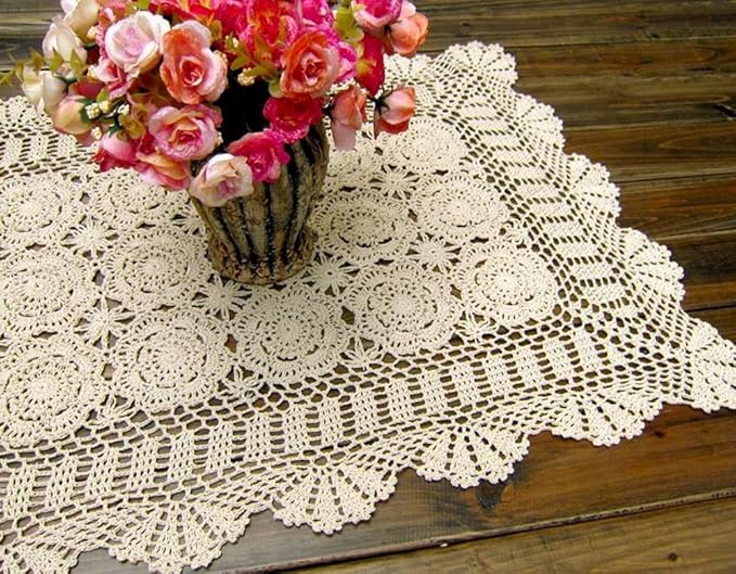 Cotton Handmade Crochet lace Table Runners Rectangular Tablecloth Doilies Doily by Unknown