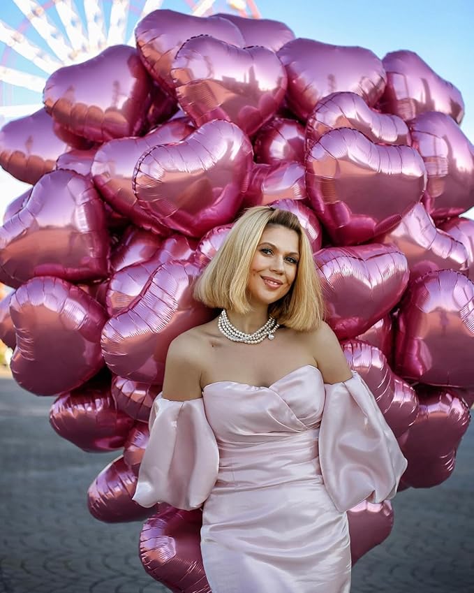 Pink Heart Balloons, 18Inch Pearl Pink Helium Polyester Film Balloon - Image 4