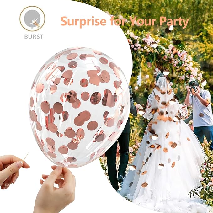 Bezente Rose Gold Confetti Latex Balloons - Image 6