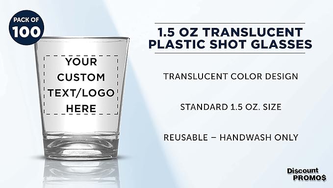 Custom Translucent Plastic Shot Glasses 1.5 oz. Set of 100, Personalized Bulk - Image 3