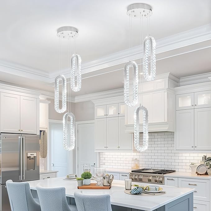 3-Light Modern Pendant Light for Kitchen Island Crystal Ring Chandelier Silver - Image 7