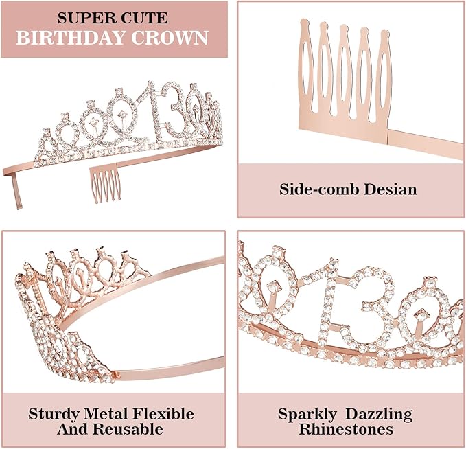 13th Birthday Decorations for Girls, Including 13th Birthday Crown/Tiara - Image 3