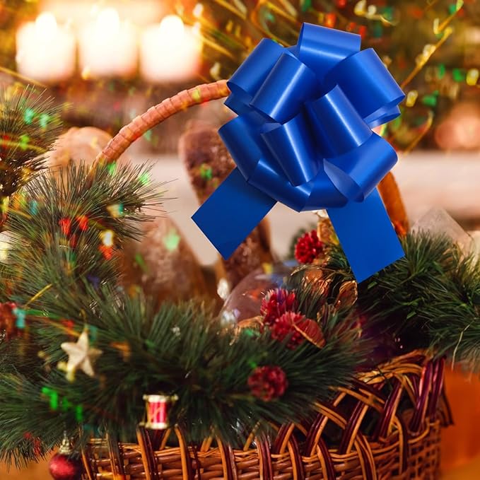 6 Pcs 6 Inch Blue Pull Bows, Gift Wrapping Baskets Wedding Christmas Party - Image 3