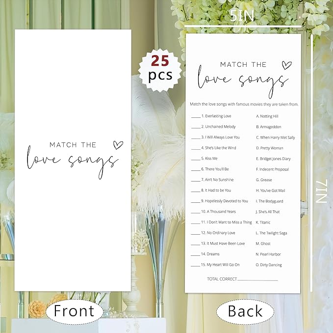 Bridal Shower Games, Match the Love Songs, Wedding Shower Games - Image 2