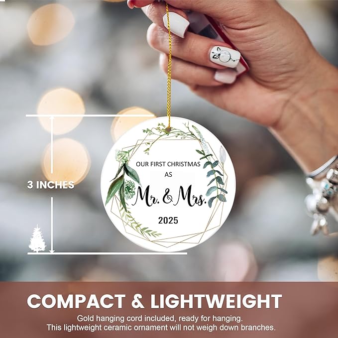 Wedding Gifts for Couples 2025, Our First Christmas Married Ornaments Ceramic - Image 3