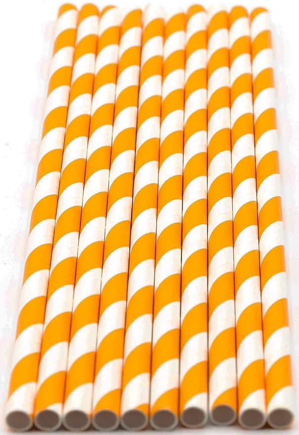 Pack of 900 Orange Swirls Biodegradable 4-Ply Paper Drinking Straws - Image 2