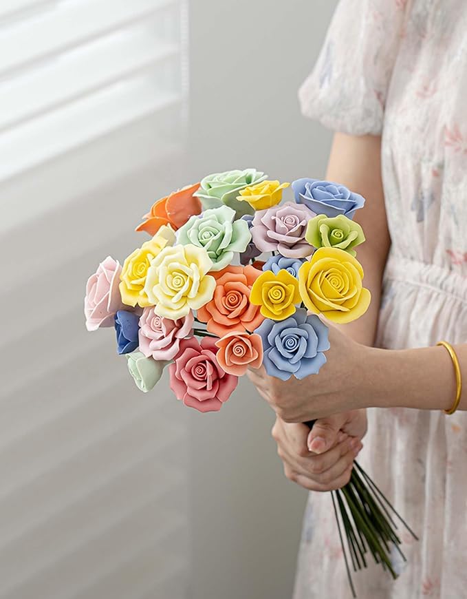 6pcs Handmade Ceramic Roses, Featuring Vibrant Colors and Intricate Petal - Image 6