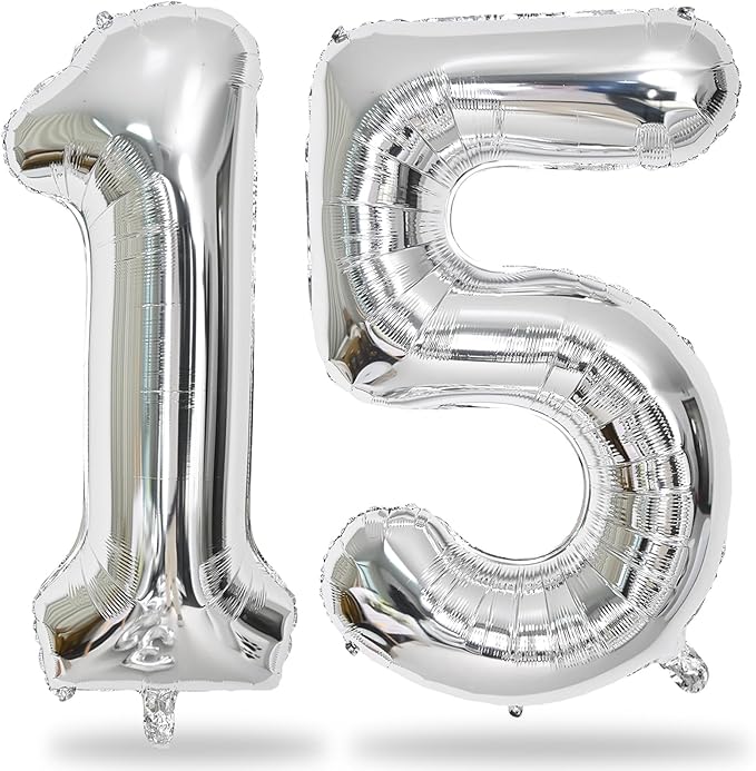 Number 15 Balloons Silver, Giant Number 1 & 5 Helium Foil Balloon by Lingqiang