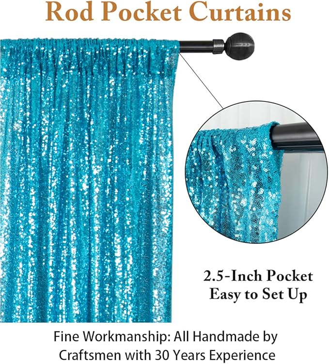 ShinyBeauty Sequin Curtains 2 Panels Turquoise 2FTx8FT Sequin Photo Backdrop - Image 5