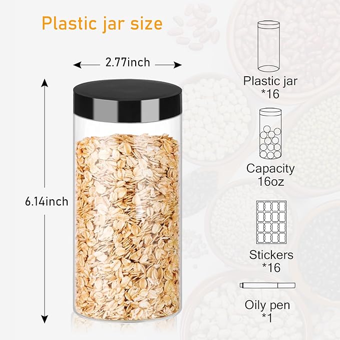 Plastic Jars with Lids 16OZ 16PCS Small Empty Slime Cosmetics Containers Clear - Image 2