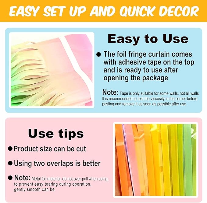 6 Pack Rainbow A Foil Fringe Curtains Backdrop, 3.28 x 8.2 Ft Metallic - Image 3
