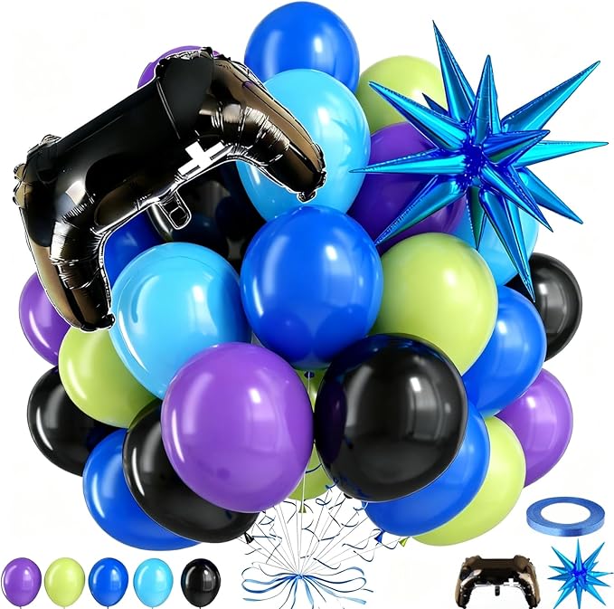 Video Game Balloons, 12 Inch Purple Green Black Video Theme Latex Balloon by FunHot